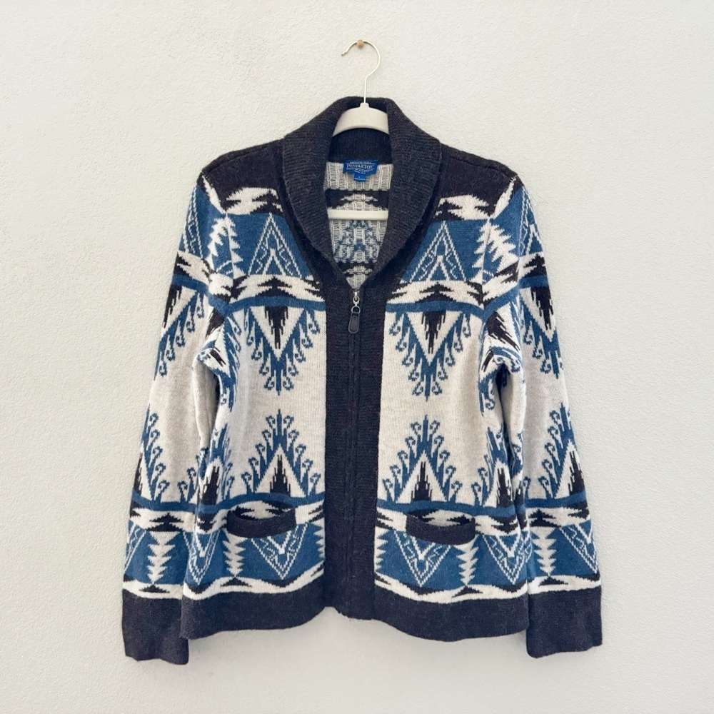 Pendleton Cardigan Sweater Wool Alpaca Knit Aztec Southwestern Country  Blue L